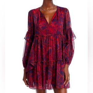 Cinq a Sept Livie Tiered Dark Red Multi Tiered Ruffle Mini Dress Size 6